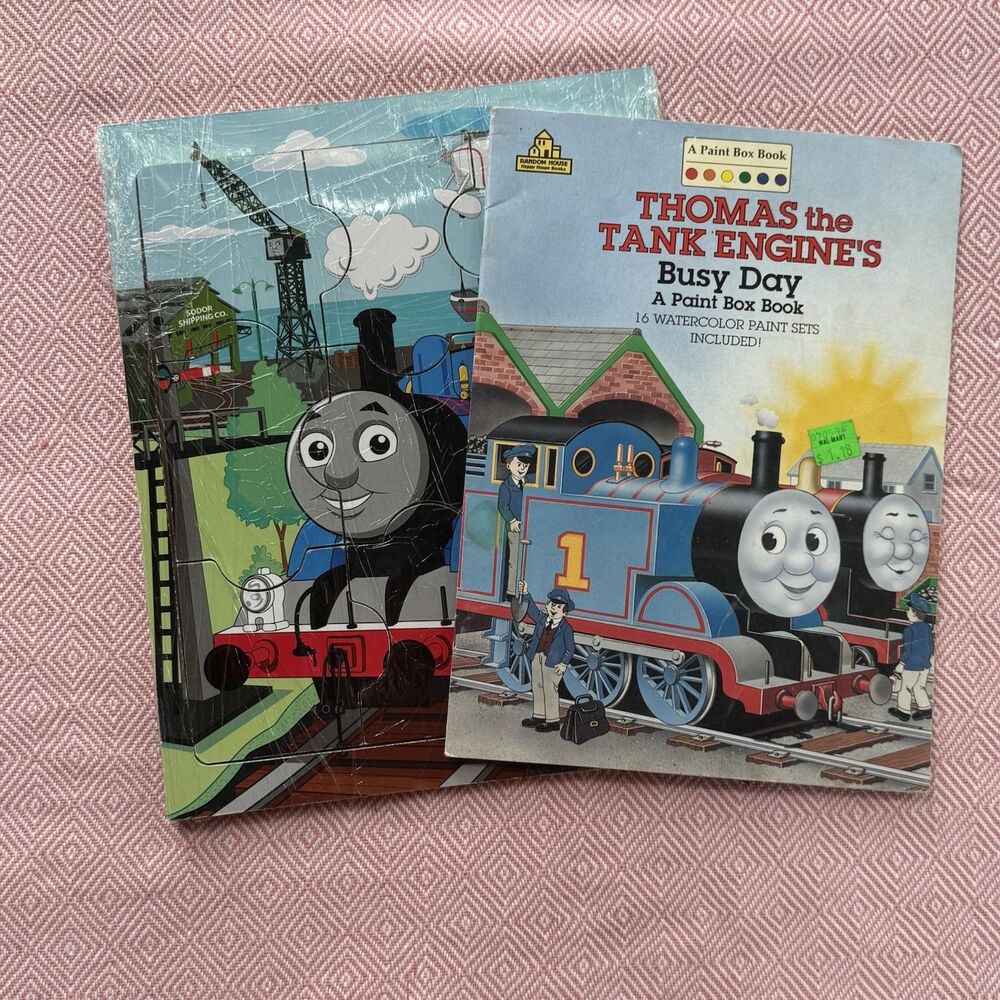Vintage Thomas the Tank Engine Busy Day Paint Book + Puzzle Lot